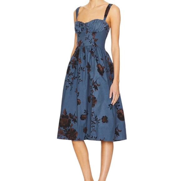 Free People Women’s Laters Baby Stretch Cotton Midi Sundress Blue Size M - Picture 3 of 3